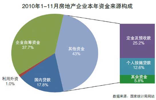 2010年1-11月房地产企业本年资金来源构成